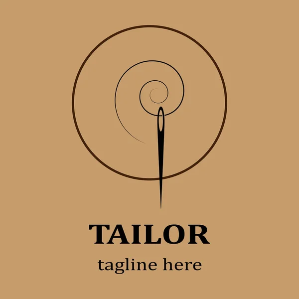 Terzi Logosu. Siyah Halka Çizgi İpliği ve Siyah İğne. Düz Vektör Logo Tasarım Şablonu Elemanı.