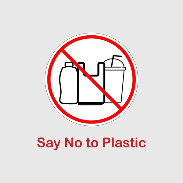 Plastiğe hayır de. Kısıtlı işaretli eko problem afişi. Plastik kirliliği sorunu.