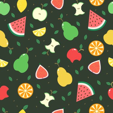Seamless vector background with different fruits