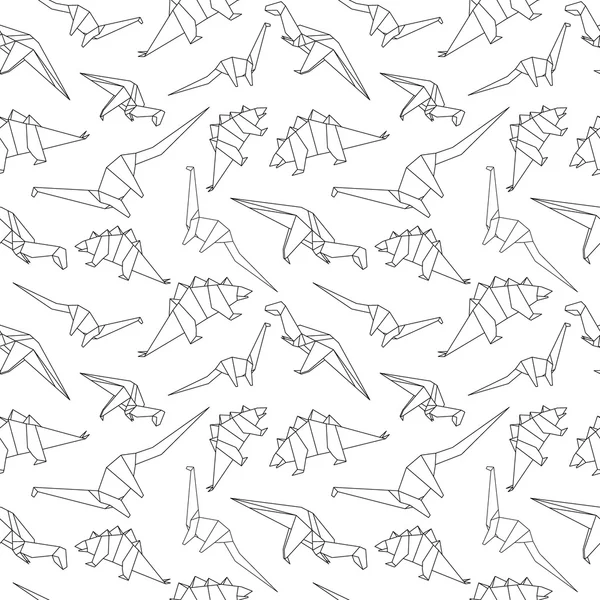 Black and white origami dinosaur vector seamless pattern — Stock Vector