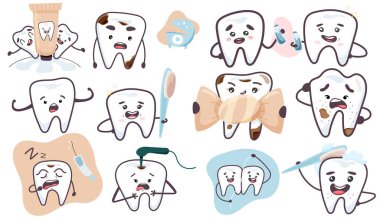 Güzel dişler. Diş hekimliği konsepti. Arkaplanda izole edilmiş düz biçimdeki vektör illüstrasyonu.