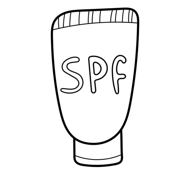 Güneş kremi. Yüz koruma kremi. Karalama tarzında vektör illüstrasyonu.