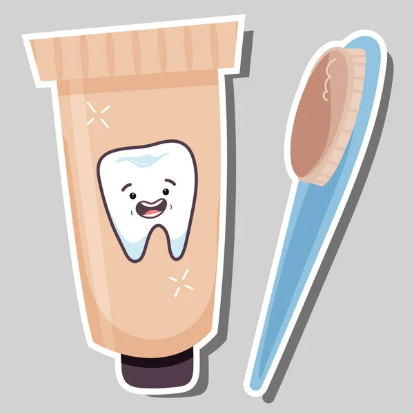 Art Dentaire Sticker Dentifrice Brosse Dents Concept Hygiène Buccale — Photo