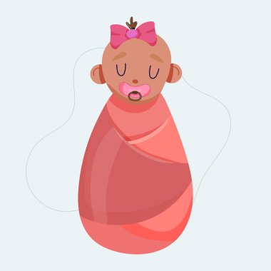 Battaniyeye sarılı küçük siyah kız. Emzik kullanan bebek