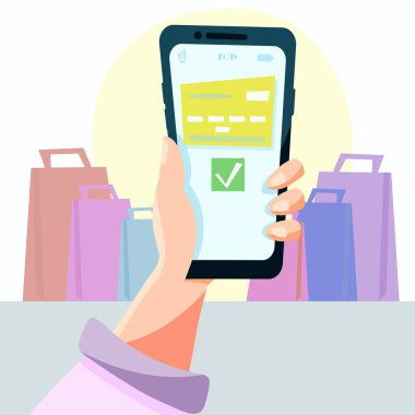 İnternetten alışveriş. Kartla ödeme. Düz biçimli vektör illüstrasyonu