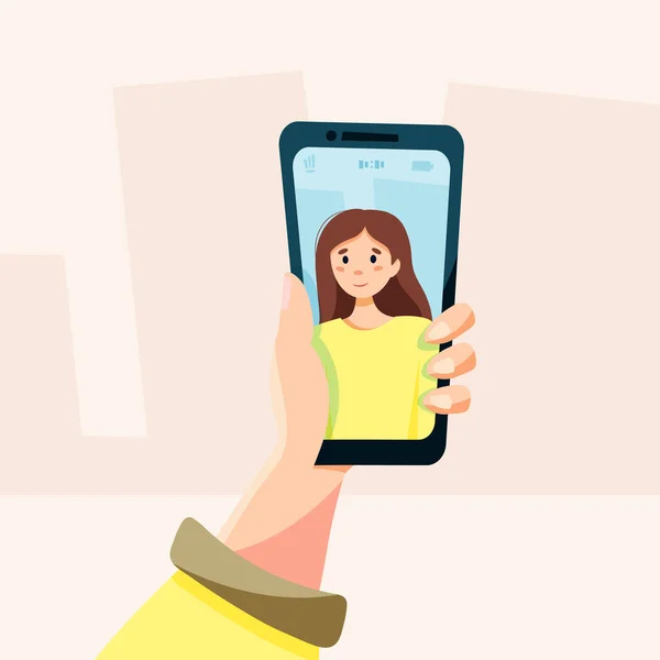 Videosamtal Selfie Telefon Vektorillustration Platt Stil — Stock vektor