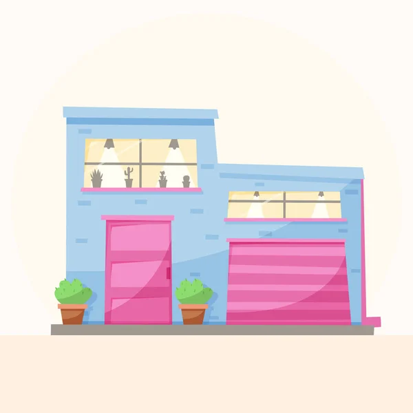 Casa Con Garaje Moderna Casa Para Vivir Ilustración Vectorial Estilo — Vector de stock