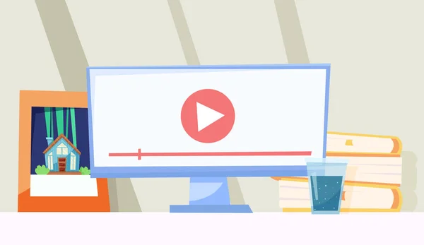 Het Concept Van Online Leren Video Bekijken Monitor Vector Illustratie — Stockvector