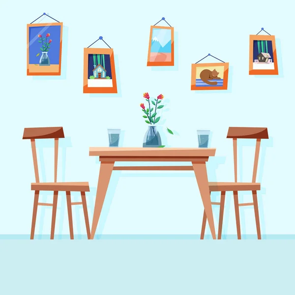 Ruang Makan Apartemen Meja Dan Kursi Ilustrasi Vektor Dalam Gaya - Stok Vektor