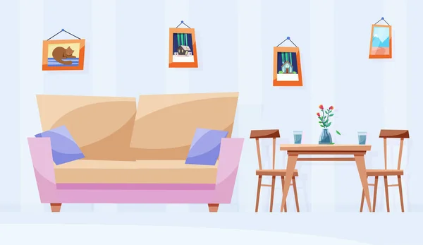 Gezellige Woonkamer Met Sofa Voedingsgebied Vector Illustratie Platte Stijl — Stockvector