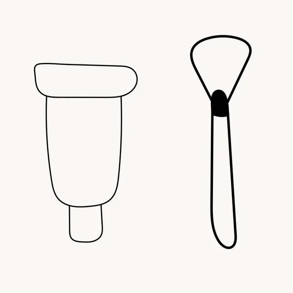 krem ve makyaj fırçası. Karalama. Vektör illüstrasyonu