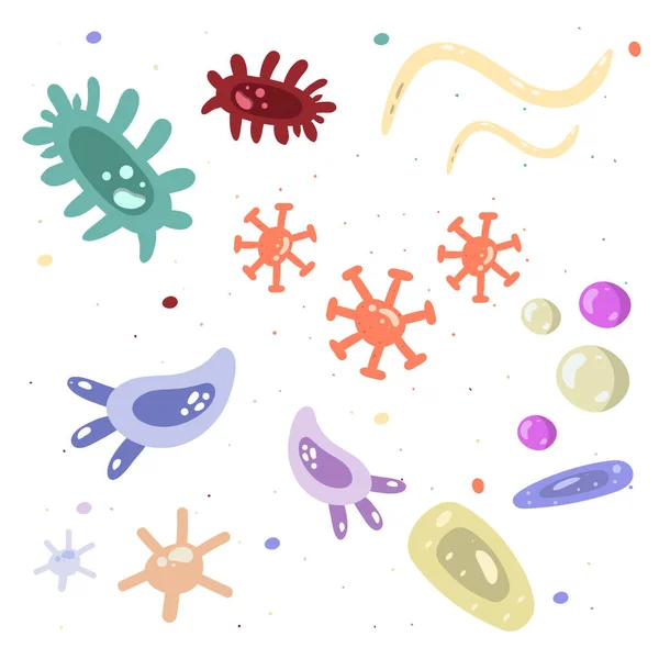 Ensemble Bactéries Germes Virus Germes Objet Pathogène Isolé Arrière Plan — Image vectorielle