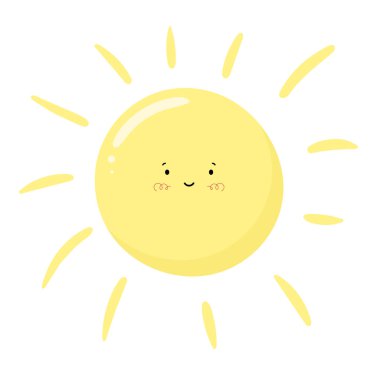 Çocuk İskandinav Yazı Yazı Yazı Çizimi veya Posteri için Şirin Gülümseyen Güneş Simgesi. Çizgi film Doodle Komik Güneş Surat tasarımı, Bebek duşu tebrik kartı.