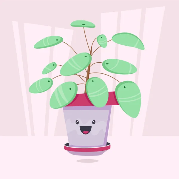 Bonito Desenho Animado Planta Com Cara Engraçada Pote Pode Ser — Vetor de Stock