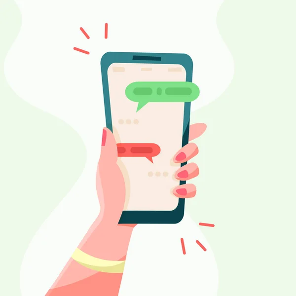 Hand Hålla Telefon Med Korta Meddelanden Ikoner Och Uttryckssymboler Chatta — Stock vektor