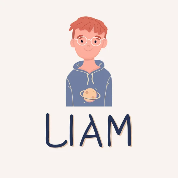 Chico Llamado Liam Con Gafas Estudiante Secundaria Ilustración Vectorial — Archivo Imágenes Vectoriales