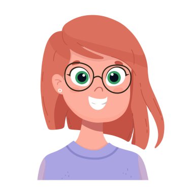 Happy girl laughs. Human emotions. Vector avatar with happy woman wearing glasses.