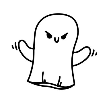 The ghost is scary in a doodle style. Halloween concept. Coloring. Vector illustration