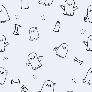 Seamless halloween pattern in doodle style. Halloween concept. Coloring. Vector illustration