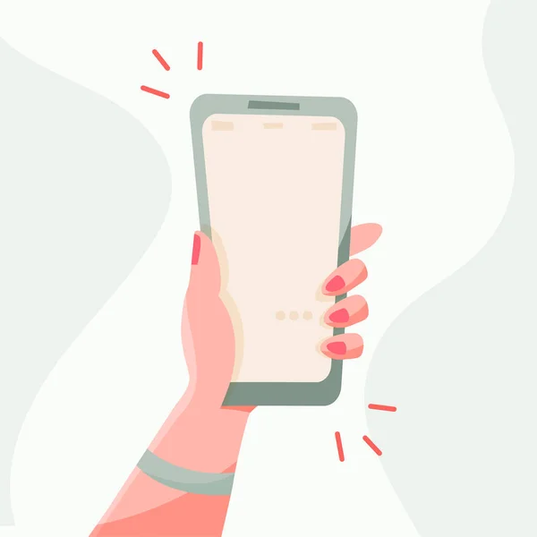 Hand Holding Phone Smartphone Screen Flat Design Vector Illustration — Stock vektor