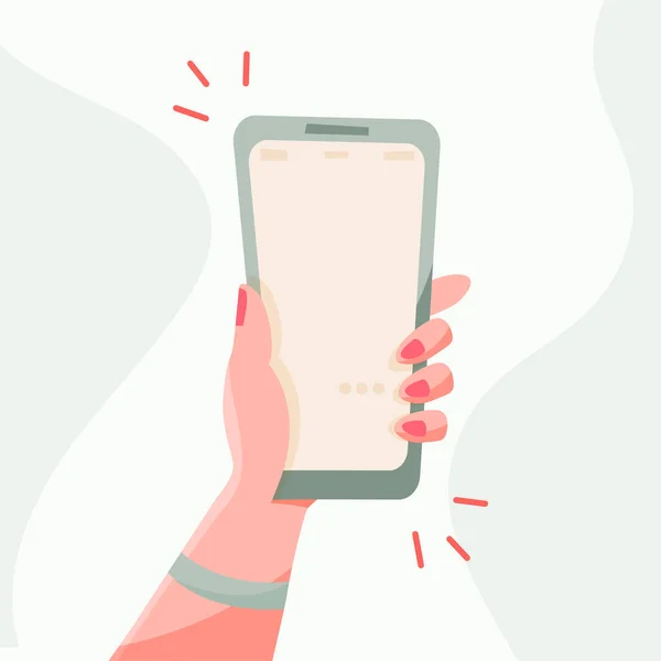 Hand holding phone . smartphone screen flat design vector illustration.
