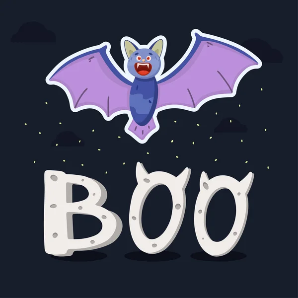 Sticker Bat Slova Boo Halloween Koncept Vektorová Ilustrace — Stockový vektor