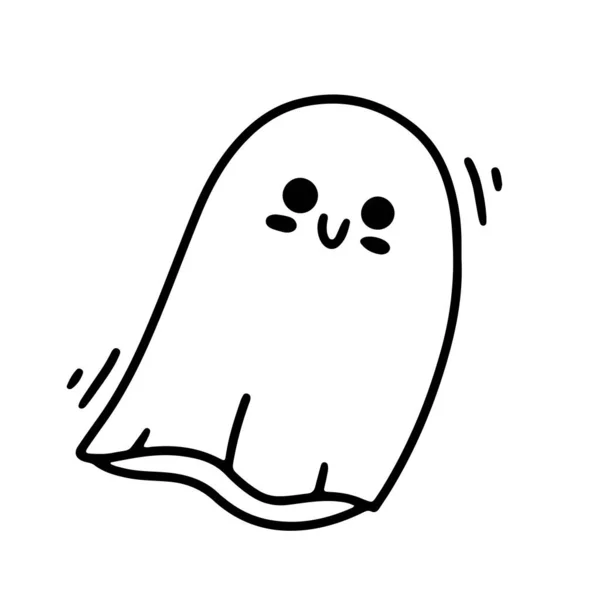 Funny Doodle Style Ghost Halloween Concept Coloring Vector Illustration —  Vetores de Stock