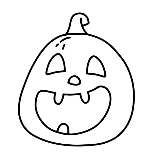 Gruseliger Kürbis Mit Einem Lächeln Doodle Stil Halloween Konzept Malvorlagen — Stockvektor