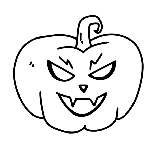 Gruseliger Kürbis Mit Einem Lächeln Doodle Stil Halloween Konzept Malvorlagen — Stockvektor