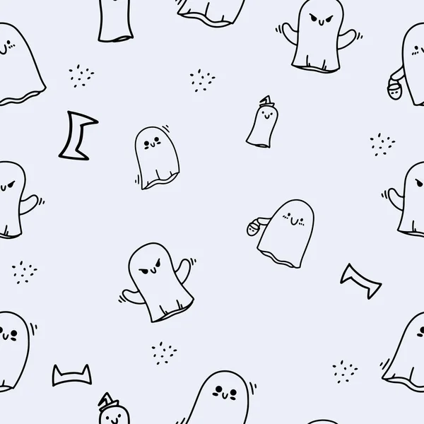 Seamless Halloween Pattern Doodle Style Halloween Concept Coloring Vector Illustration — Διανυσματικό Αρχείο