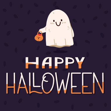 Halloween ghost poster. Halloween concept. Vector illustration in flat style