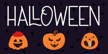 Halloween banner or party invitation background with pumpkin set. Halloween concept. Vector illustration in flat style