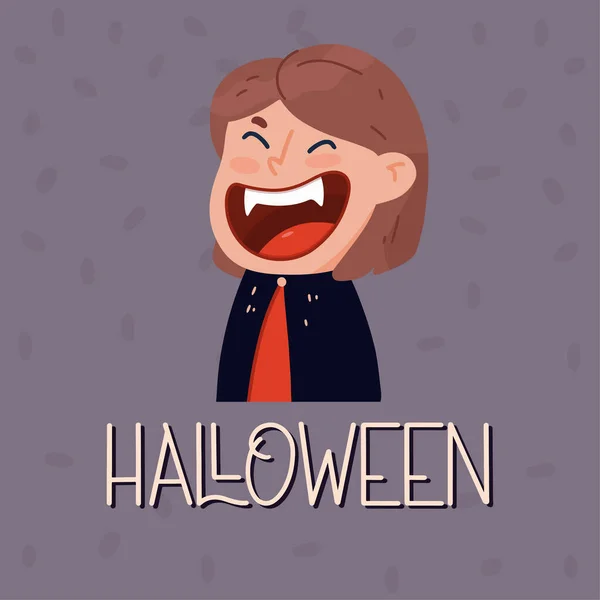 Aranyos Vámpír Lány Agyarakkal Halloweenkor Halloween Koncepció Vektor Illusztráció Lapos — Stock Vector