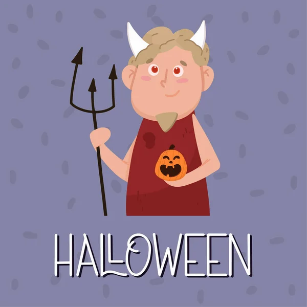 Halloween poster with devil with horns. Halloween concept. Vector illustration in flat style