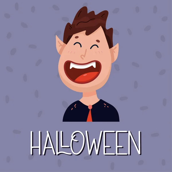 Plakát Egy Cuki Vámpírral Halloween Koncepció Vektor Illusztráció Lapos Stílusban — Stock Vector