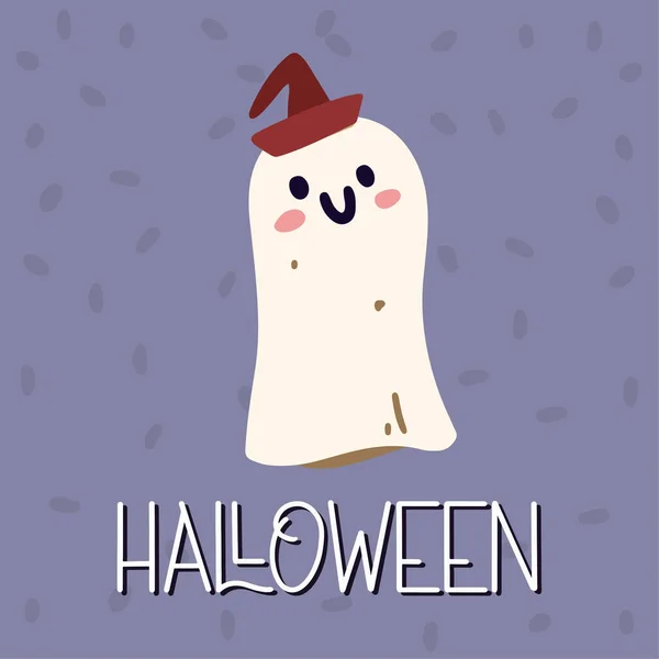 Poster Cute Helloin Ghost Halloween Concept Vector Illustration Flat Style — Διανυσματικό Αρχείο