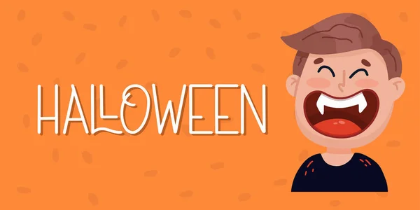 Halloween banner or party invitation background with vampire. Halloween concept. Vector illustration in flat style