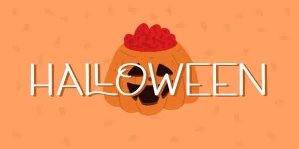 Halloween Banner Party Invitation Background Pumpkin Halloween Concept Vector Illustration - Stok Vektor