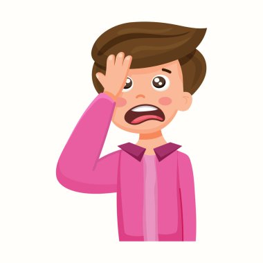 Adam kafasını tutuyordu. Bir şey unutuyorsun. Düz biçimli vektör illüstrasyonu