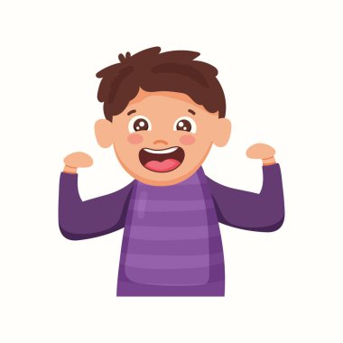 Çocuk gücünü gösteriyor. Kas gücü. Düz biçimli vektör illüstrasyonu