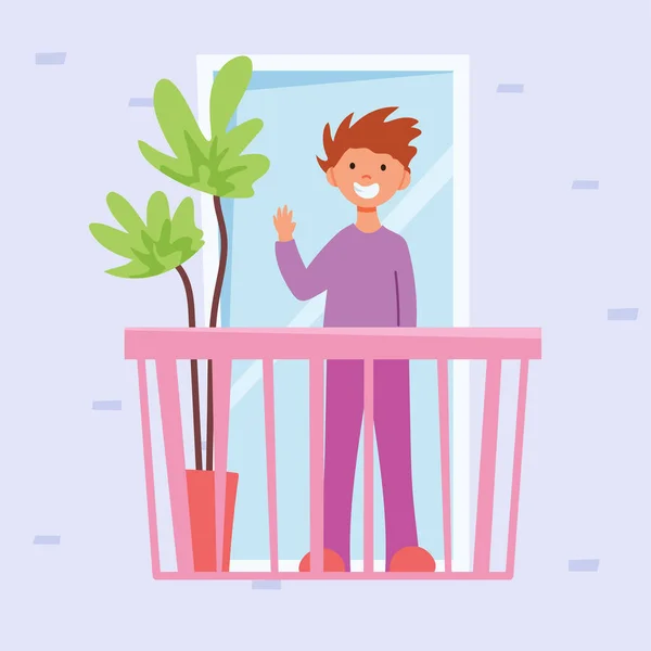 - Balkondaki adam. Düz biçimli vektör illüstrasyonu