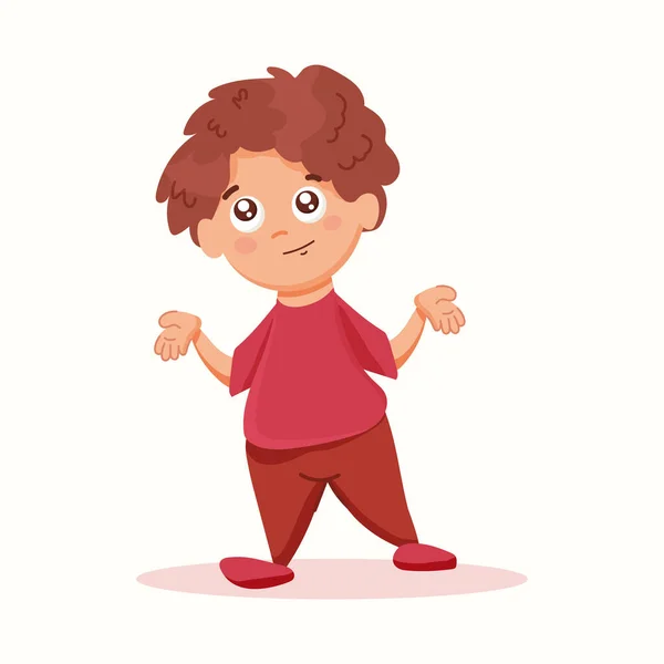 Boy Shows His Hands Gesture Don Know Vector Illustration Flat — Stock Vector