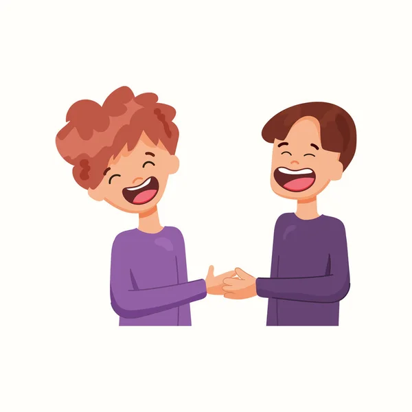 Oğlanlarla tanışıyorum. El sıkışalım. Düz biçimli vektör illüstrasyonu