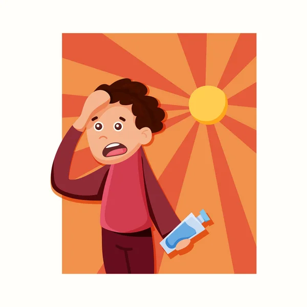 Sıcak hava dalgası. Elinde su şişesi olan bir adam. Düz biçimli vektör illüstrasyonu