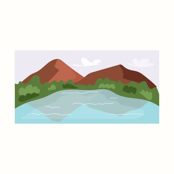 Lac Parmi Les Montagnes Illustration Vectorielle Style Plat — Image vectorielle