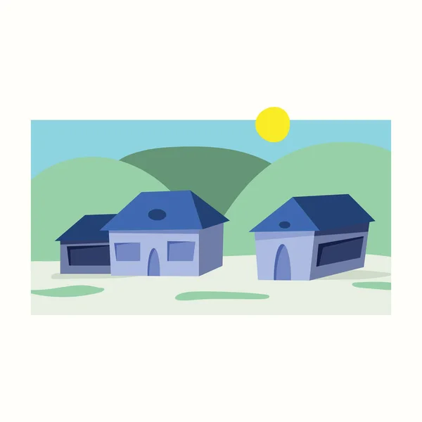 Village Dans Les Collines Illustration Vectorielle Style Plat — Image vectorielle