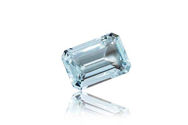 macro stone mineral faceted aquamarine on a white background close-up