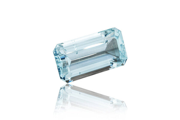 macro stone mineral faceted aquamarine on a white background close-up