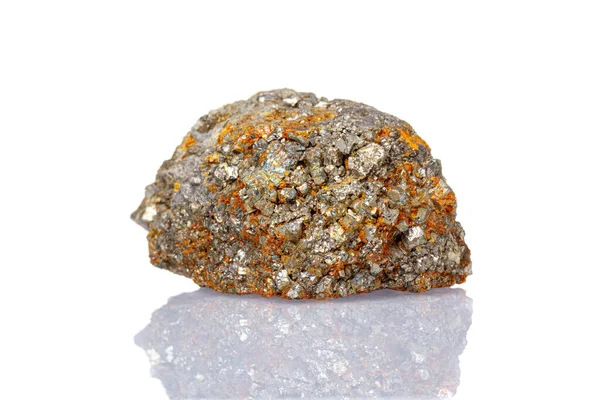 Макро Мінеральний Камінь Arsenopyrite Білому Тлі Крупним Планом — стокове фото