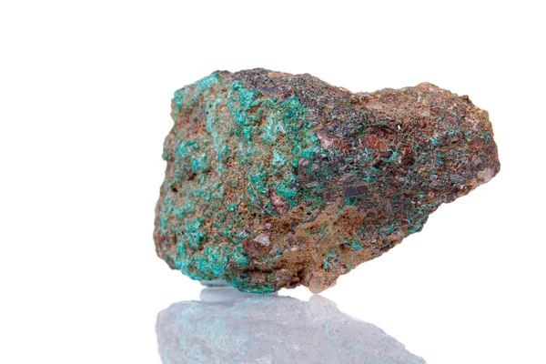 Makro Kamień Mineralny Malachit Białym Tle Zbliżenie — Zdjęcie stockowe